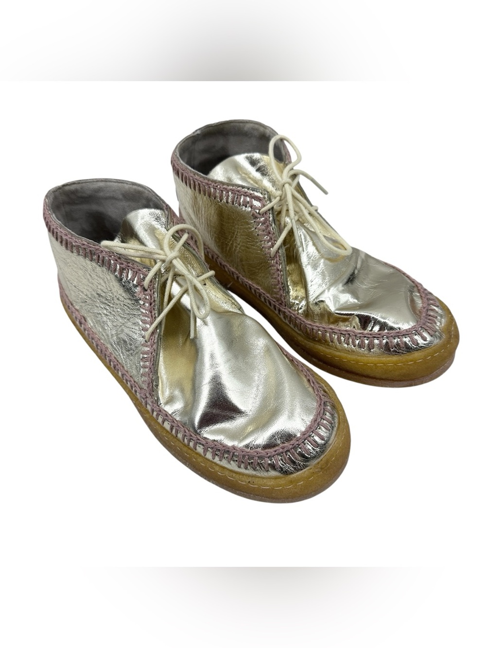 LAIDBACK LONDON Crochet-Accented Booties Gold Leather